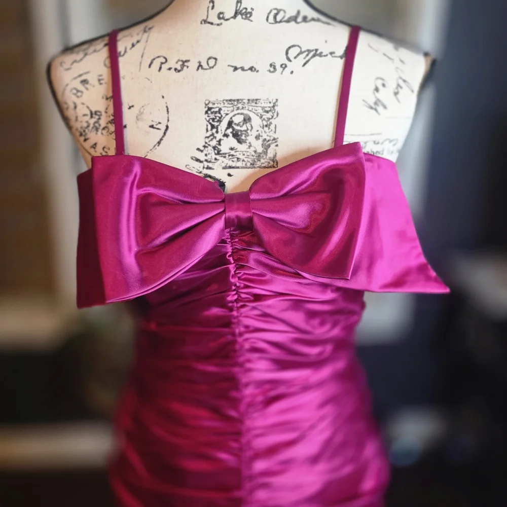 Stunning Magenta Satin Bow Dress - Picture 6 of 16